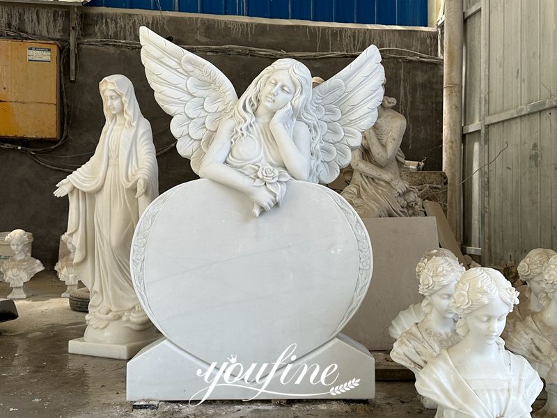 White Marble Angel Headstone Details