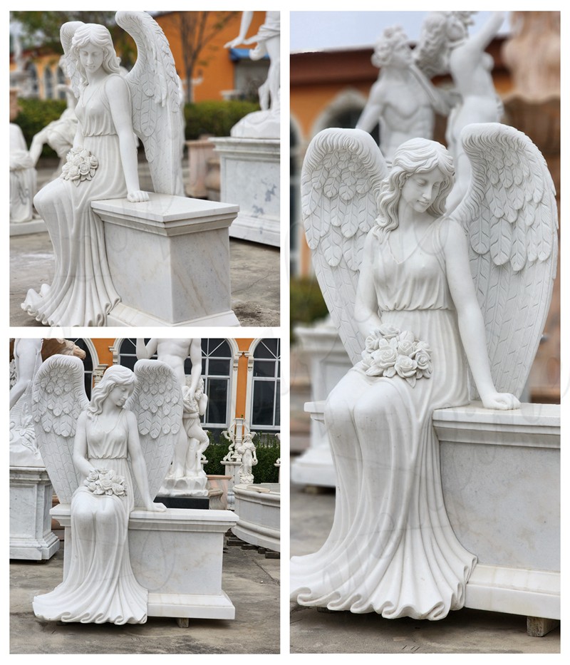 White Marble Sitting Angel Tombstone Details
