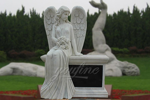 Hand Carved Marble Female Angel Headstone for Sale