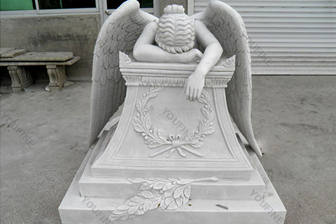 Custom White Marble Weeping Angel Monument Design Supplier MOKK-112