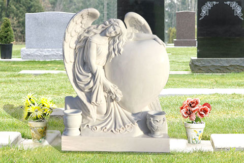 High-Quality Hand-Carved White Marble Angel Headstone for Sale MOKK-39