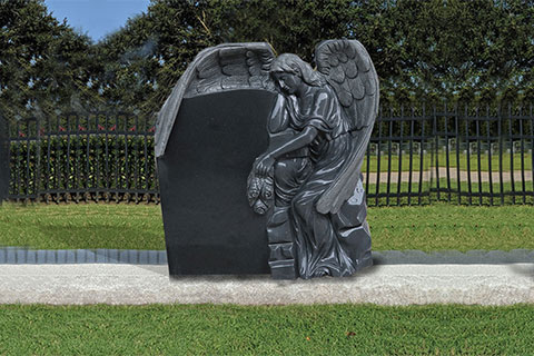 Hand-Carved Black Granite Angel Headstone for Graves on sale