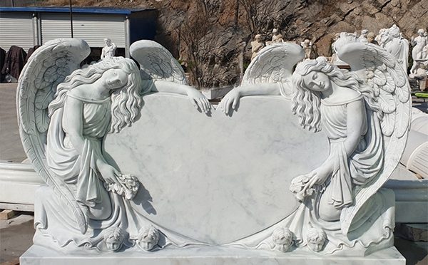 Hand-Carved White Marble Angel Headstone Factory Supply