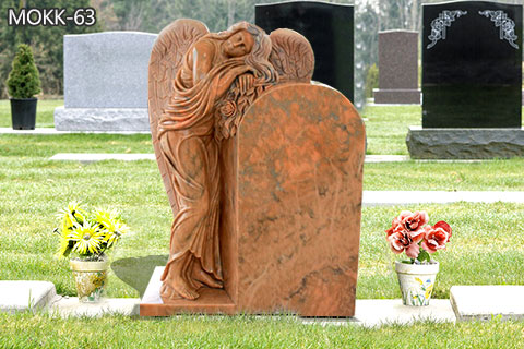 Red Marble Weeping Angel Headstone for Graveyard on Sale